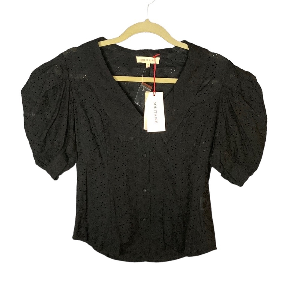 SOLITAIRE Black Balloon/ Puff Sleeve Top Size M